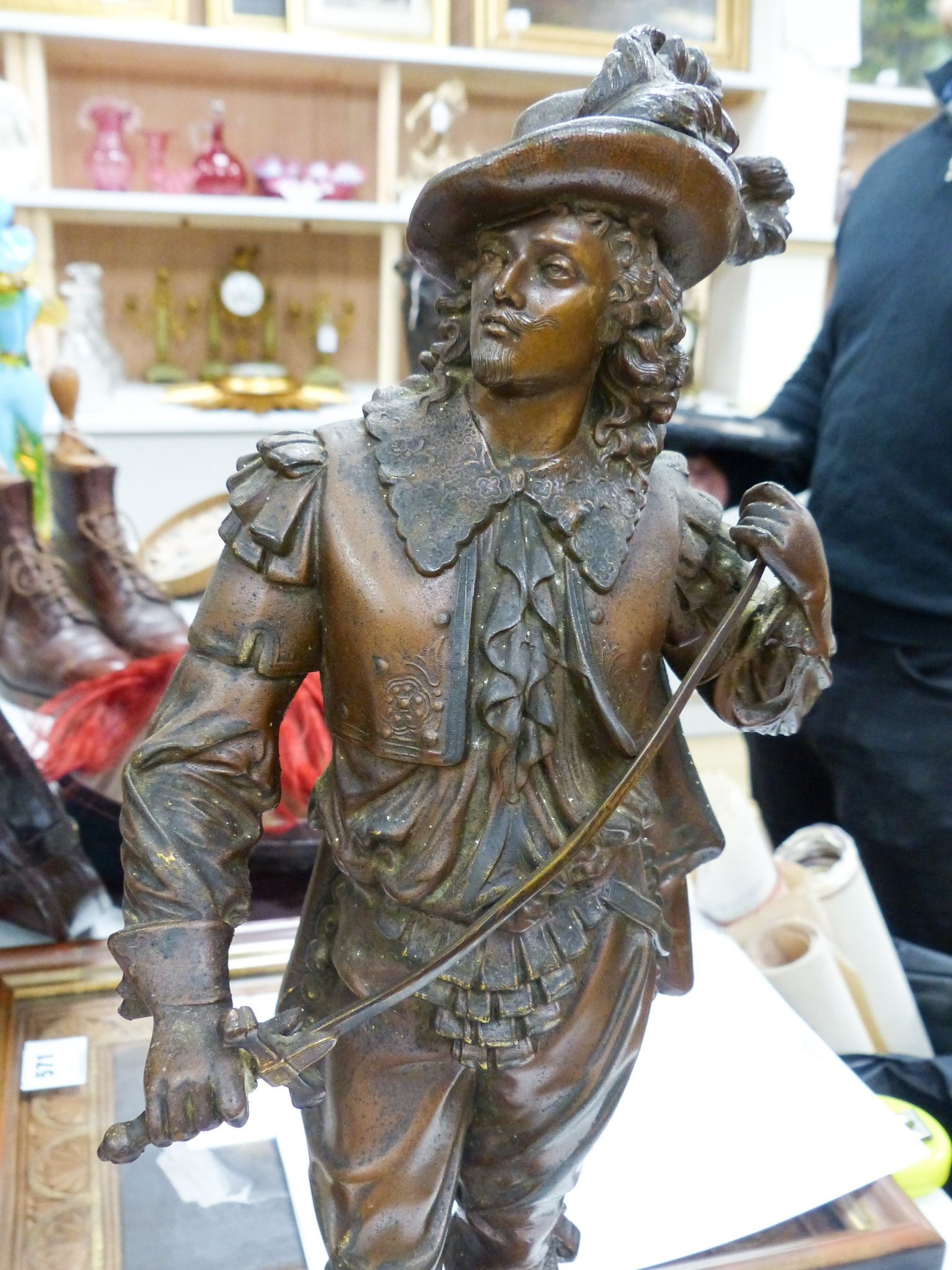 A pair of large bronzed spelter of cavaliers, 52 cm 53cm